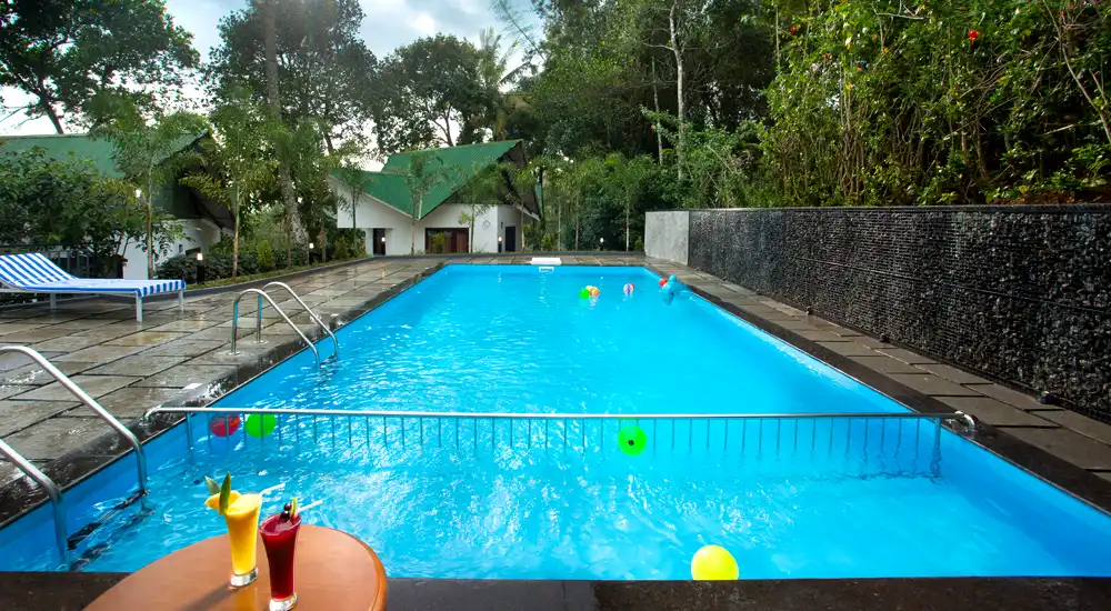 Pool view at misty lake
